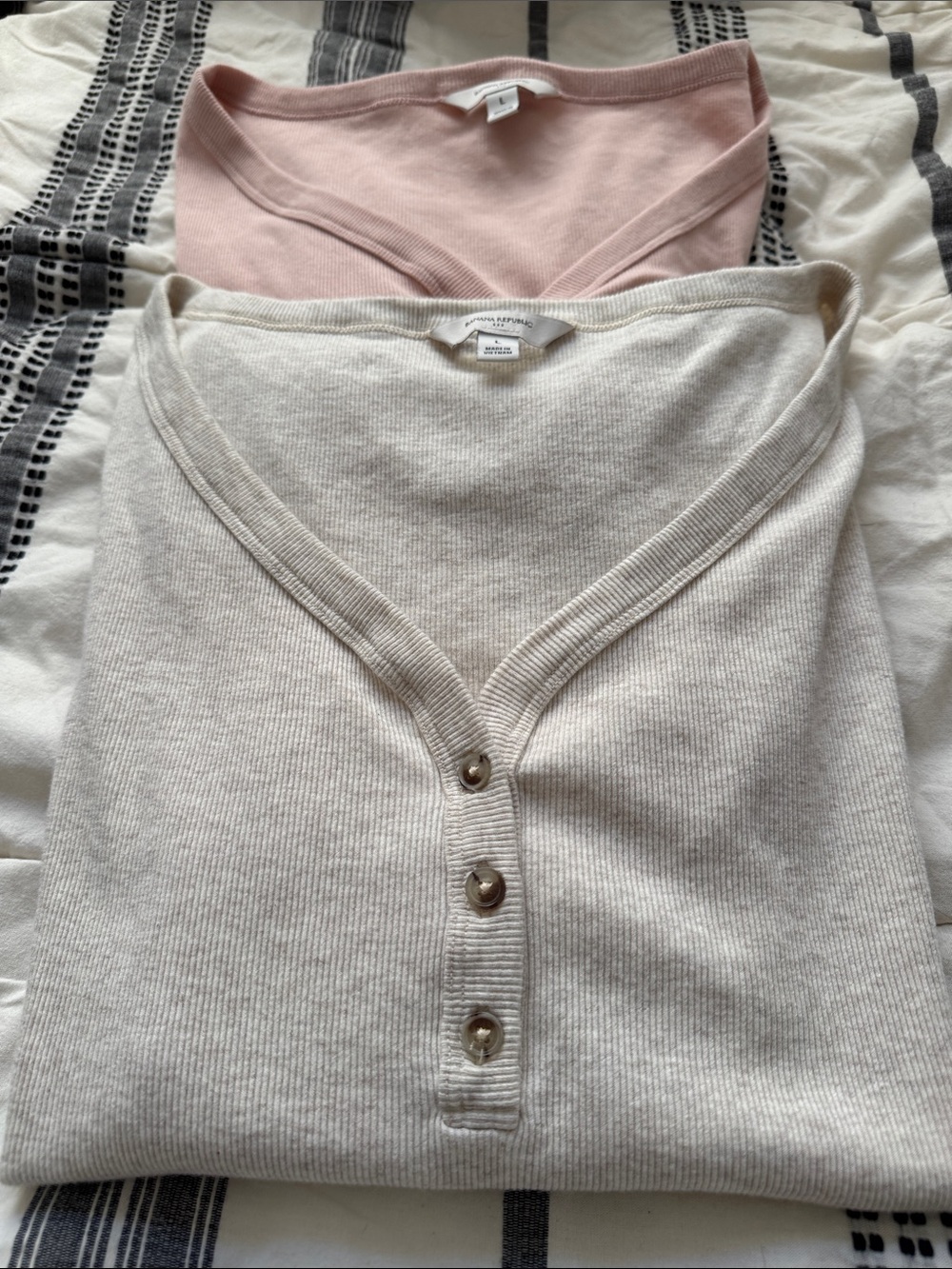 TWO Soft Cotton Banana Republic Button-Front Top - Pink and Oatmeal